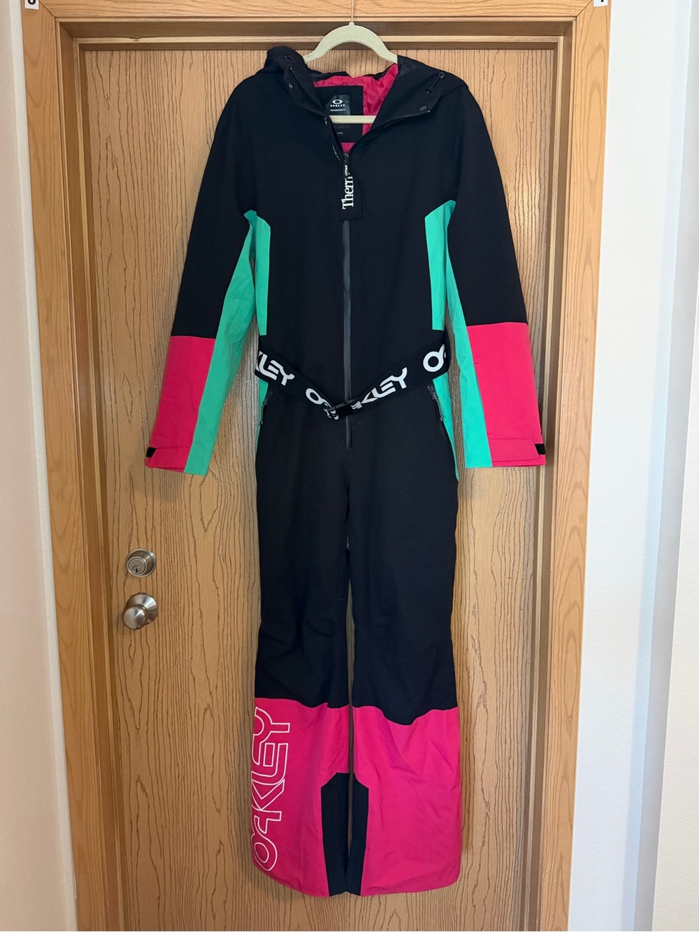 Oakley Black Ski One-Piece with Teal and Red Panels - Picture 3 of 5